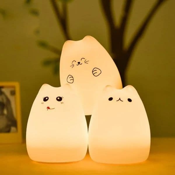 Colorful Touch Sensor Cat Light LED Children Animal Night Light Silicone Soft Cartoon Baby Nursery Lamp Breathing LED Night Light USB 12 LL
