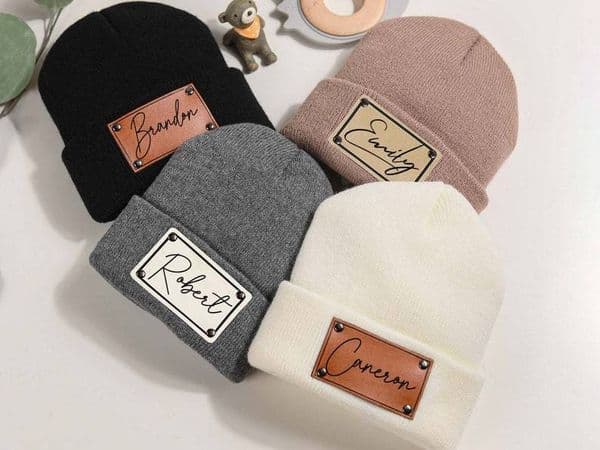 Caps Hats Personalized born Leather Patch for Baby Infant Beanie with Name Kid Knitted Hat Shower Gift 230915
