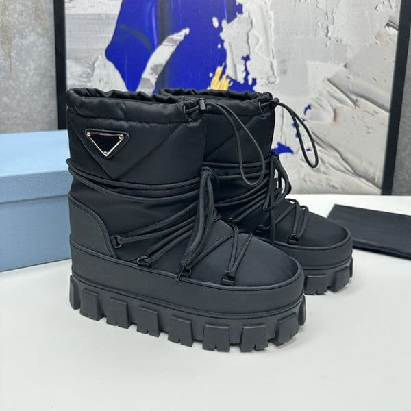 Womens Designer Boots Winter Knee High Boot Platform Booties Martin Snow Boots Cowboy Boot Black white Nylon Lace-up Thick Bottom