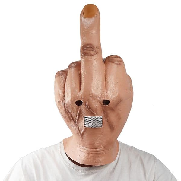 Party Masks Creative Personality Despises Vertical Middle Finger Latex Mask Halloween Creepy Fingers Mask Cosplay Spoof Headgear Props 230918