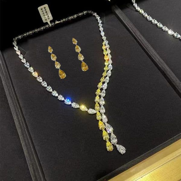 Luxury Designer 14K White for woman Gold Valuable Lab Diamond Set Party Wedding Earrings Necklace For Women Bridal Engagement Jewelry Gift Free Shipping