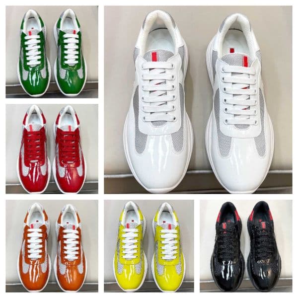 2023 Casual Shoes mens America S Cup Xl Patent Leather Sneakers Flat Trainers for Men Leather Nylon Black Mesh Lace-up Americas Cup soft rubber Outdoor Runner trainer