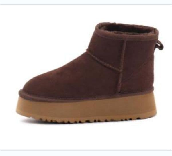 Women's Platform Half Boots Winter Woman Chestnut Fur Fluffy Thick Sole Cotton Boots