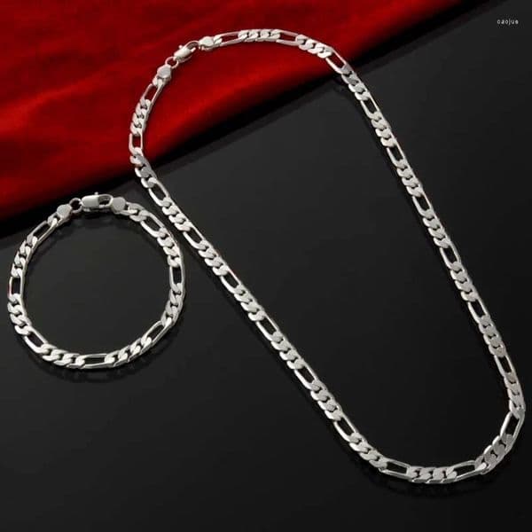 Pendant Necklaces Necklace Earrings Set Silver Color 4MM Chain For Men Women Bracelet Jewelry Lady Christma Gifts Charms Wedding Stamped 925 AA