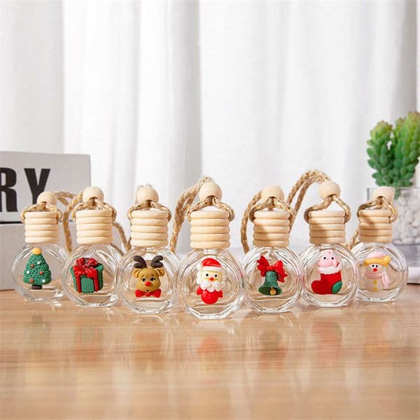 wholesale 10ml Car Perfume Bottles Christmas Festive Decorations Empty Glass Pendant Ornament Essential Oils Diffuser Air Freshener DIY Fragrance For
