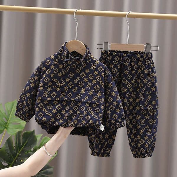 Designer Fashion Children Clothes Set Kids Toddler Outfits Outdoor Clothing Full Print Splicing Coats Pants Baby Boy Suits Tracksuits