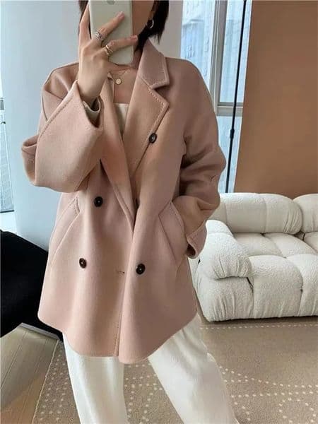 Womens Wool Blends autumnwinter slimfit doublebreasted doublesided wool coat feminine small suit 230927