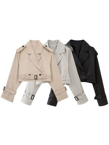 Womens Trench Coats Willshela Women Fashion With Belt Cropped Jacket Vintage Notched Neck Long Sleeve Female Chic Lady Coat Outfits 230927