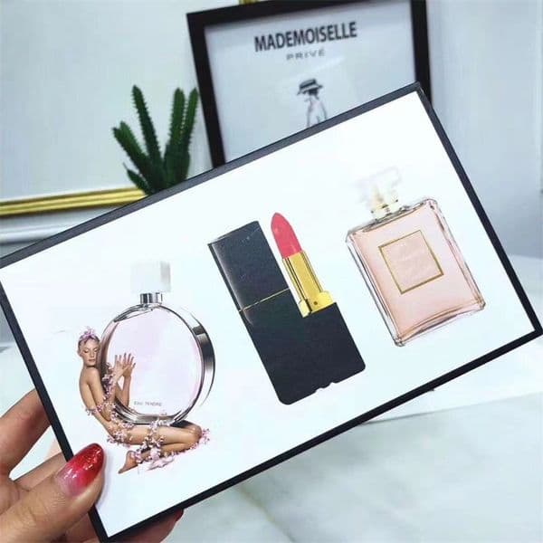 Designer Dropshipping Hot Brand Fragrance Set Collection Matte Lipstick 15ml Perfume 3 in 1 Cosmetic Kit With Gift Box For Women Lady Christmas Gift Parfume France
