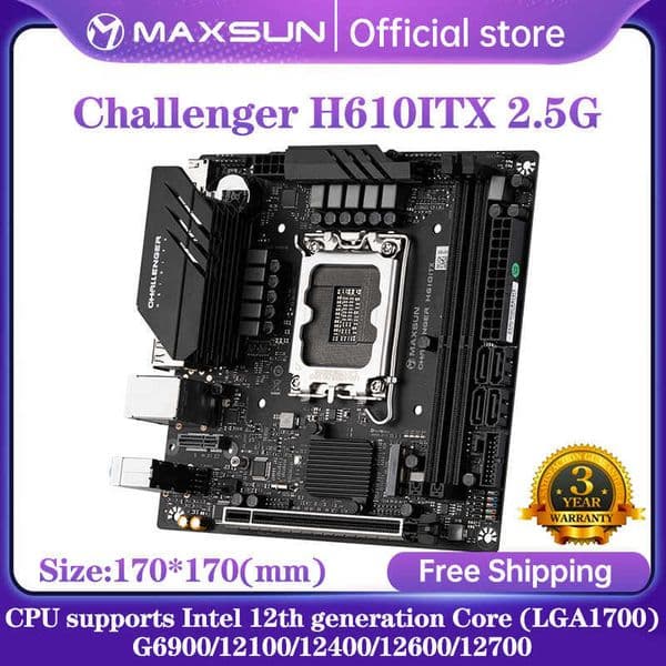 MAXSUN Challenger H610 ITX Computer Mini Motherboard Supports Intel 12th 13th CPU 12100 12400 12700 13600K/F LGA 1700 DDR4 M.2