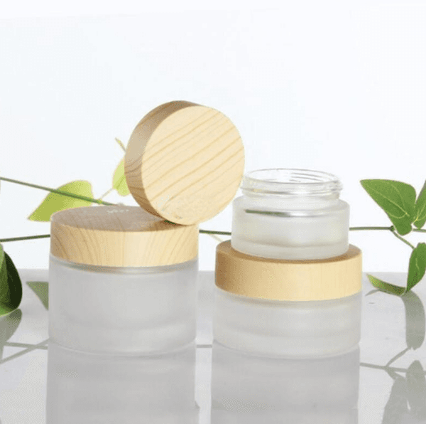 30ml 40ml 60ml 80ml 100ml Frosted Glass Cosmetic Jar Bottle Face Cream Pot Lotion Spray Pump Bottles with Plastic Imitation Bamboo Lids 50pcs
