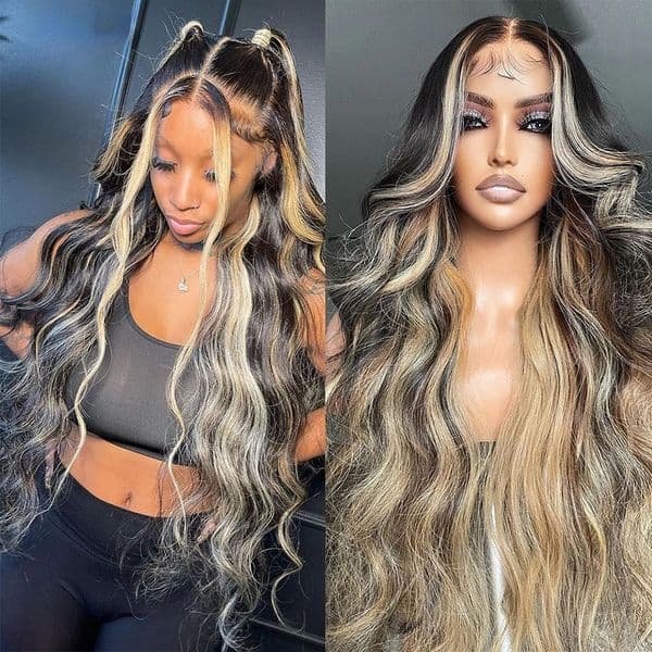 Hd Lace Wig Ash Blonde Highlights 13X4 Lace Front Human Hair For Women Black Roots woman Ombre Body Wave Synthetic Wig Pre Plucked Curly
