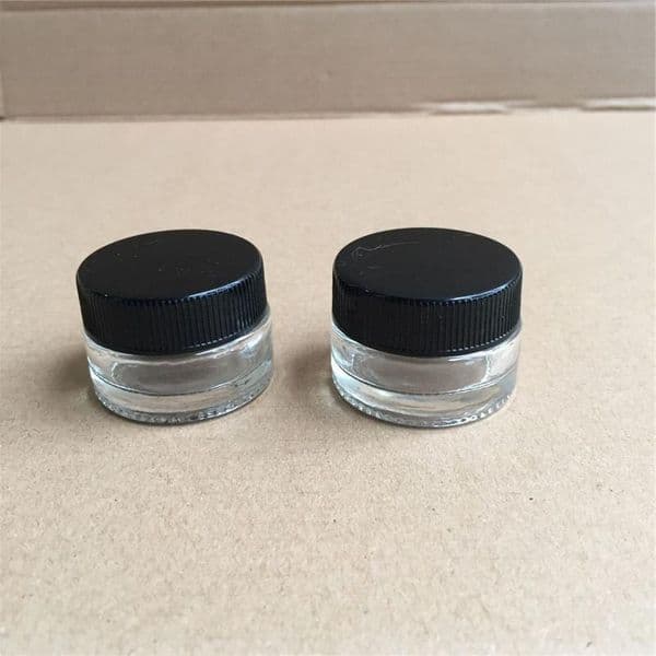 Packaging Bottles Concentrates Container box 5ml 3ml clear Glass wax Jar with black Lid for live resin rosin suce extracts 300pcs DHL
