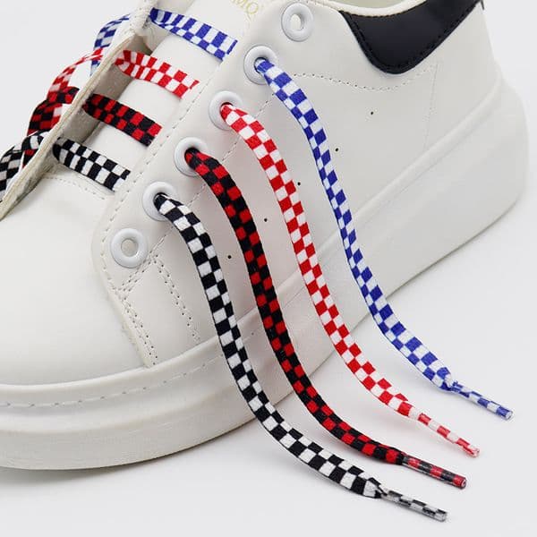 Stylish Mosaic 8mm Width Flat Shoelaces Grid Shoe Lace 120cm Digital Print Shoestrings Sublimated for designer shoes
