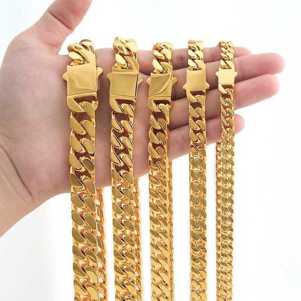 Arrival Stainless Steel Four Sided Polished Gold Plated Miami Hip Hop Cuban Chain Necklace
