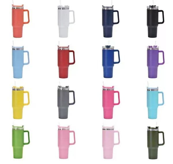 40oz stainless steel tumbler with colored handle lid straw big capacity beer mug water bottle outdoor camping cup vacuum insulated drinking tumblers