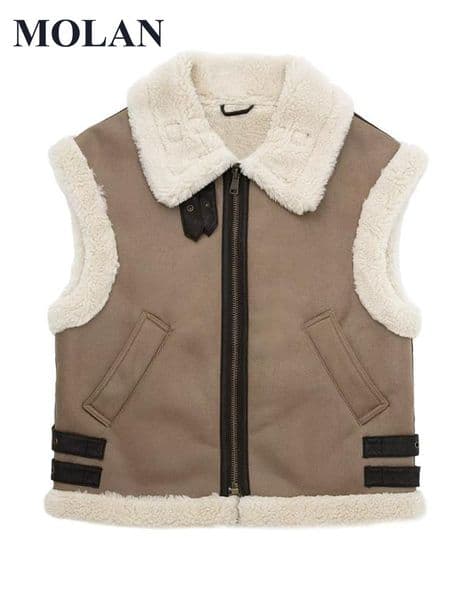 Women's Jackets MOLAN Winter Woman Warm Vest Coat Wool Leather Patchwork Streetwear Zipper Fashion Fleece Jacket Top Female Outwear 230111Z