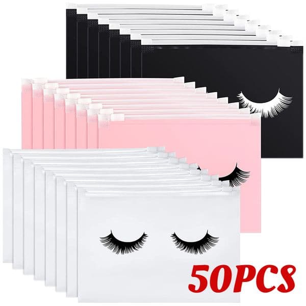 Storage Bags 50pcs Eyelash Aftercare Reusable EVA Makeup Toilet Travel Plastic Bag Pouch Cosmetic With Zipper 230111