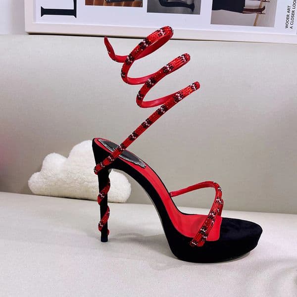 rhinestone stiletto sandals Women sandals Fashion Gold super high heels shoes Satin snake shaped coiling fashion party