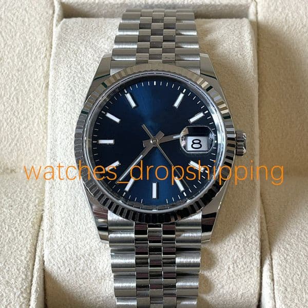 Luxury Mens Watch 36mm/41mm Blue Dial Fluted Bezel Stainless Steel Jubilee Bracelet Automatic Mechanical Watches Waterproof 2813 Movement Luminous Wristwatch