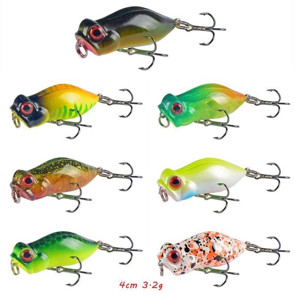 4cm 3.2g Popper Hook Hard Baits & Lures 8# Treble Hooks 7 Colors Mixed Plastic Fishing Gear 7 Pieces / Lot B-13