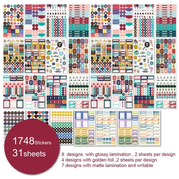 Adhesive Stickers 1748Pcs Planner for Diary Accessories Notebook DIY Material Scrapbooking Notebooks Stationery 230130