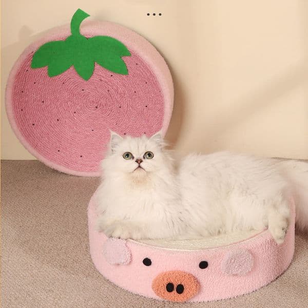 Cat Furniture Scratchers Cute Pig Cat Scratcher Sisal Weave Round Cat Scratching Pad 2 in1 Indoor Grinding Claws Cats Training Toys Furniture Protection 230130