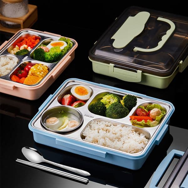 2026 New Lunch Boxes Box 304 Stainless Steel Plate Student Canteen Microwae Heating Bento Portable Fast Food Insulation Compartments Lunch 2