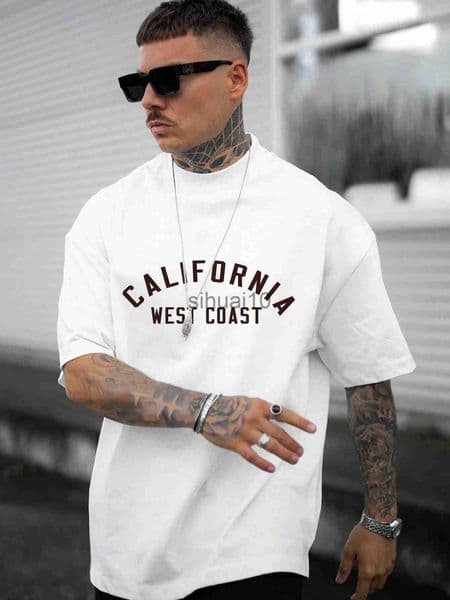 Men's T-Shirts California West Coast Letter Mens Cotton T-Shirt Personality Vintage Casual Tops All-math Oversize Tee Clothing Man Short Sleeve J230731