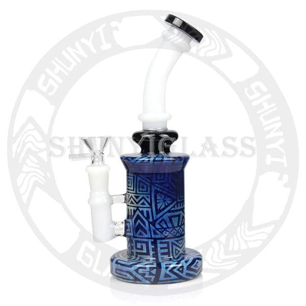 9'' Deep Sandblasting Glass Bong Tobacco Smoke Water Pipe 14 mm Smoking Bubbler