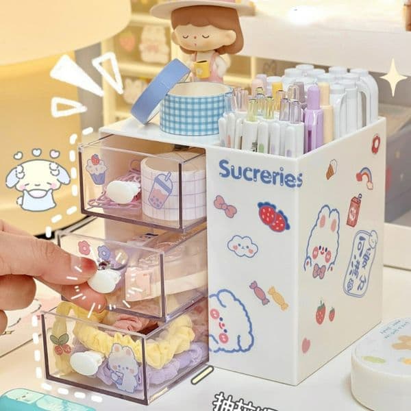 Pencil Cases Cute Pen Holder Storage Organizer Boxes with Drawer Cosmetic Rack Kawaii Desk Accessories Girls Office School Desktop Stationery 230804
