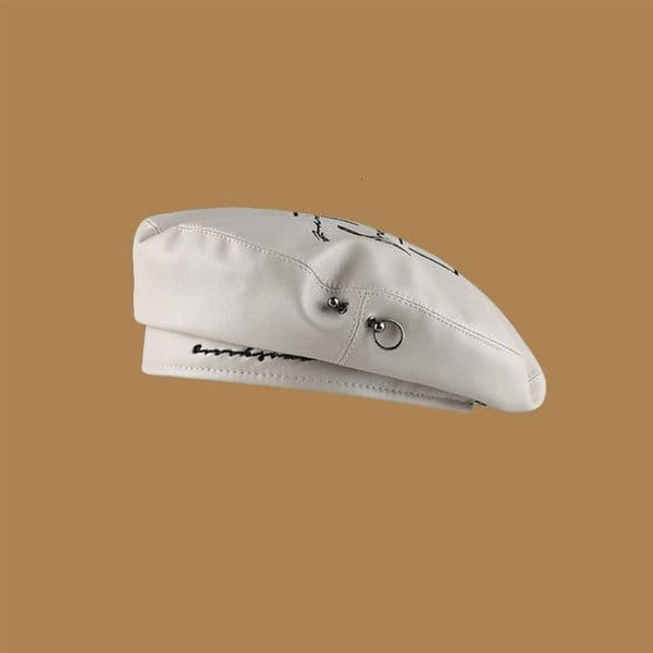 Berets Autumn Leather Beret Fashion Embroidery Leatter French Style Vintage Painter Cap Female Ladies Solid Color Rivet 230804