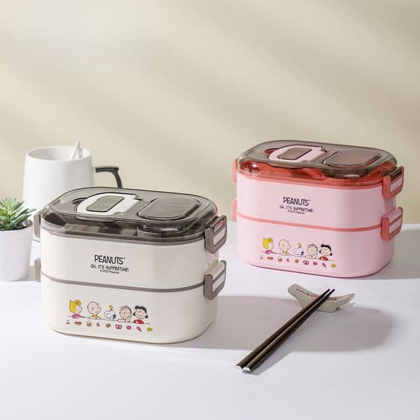 Cartoon Dog Lunch Boxes Stainless Steel Preservation Lunch Box with Spoon Layer Double