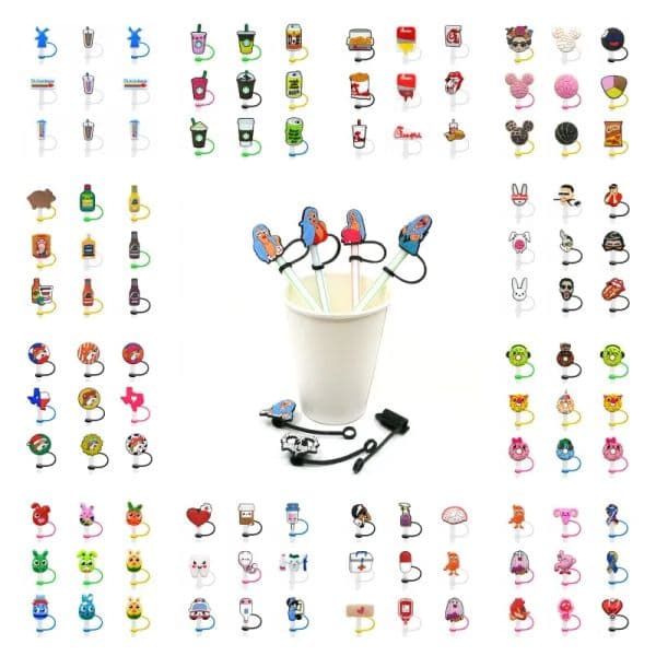 custom straw toppers cover molds bad bunny charms Reusable Splash Proof drinking dust plug decorative 8mm straw cup for wholesale koral.g evil eye hocus pocus