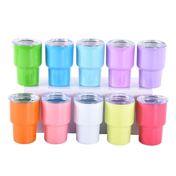 New 3Oz Macaron Tumbler With Straw Lid Stainless Steel Sublimation Blanks Mini Shot Cups B2