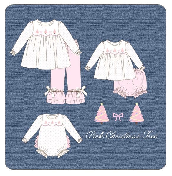 Clothing Sets Christmas Bloomer Romper Baby Girl Clothes Set 2pcs Cotton Outfits Pants Jumpsuit Suit Tree Embroidery Bodysuit Pink Long Sleeve 230812