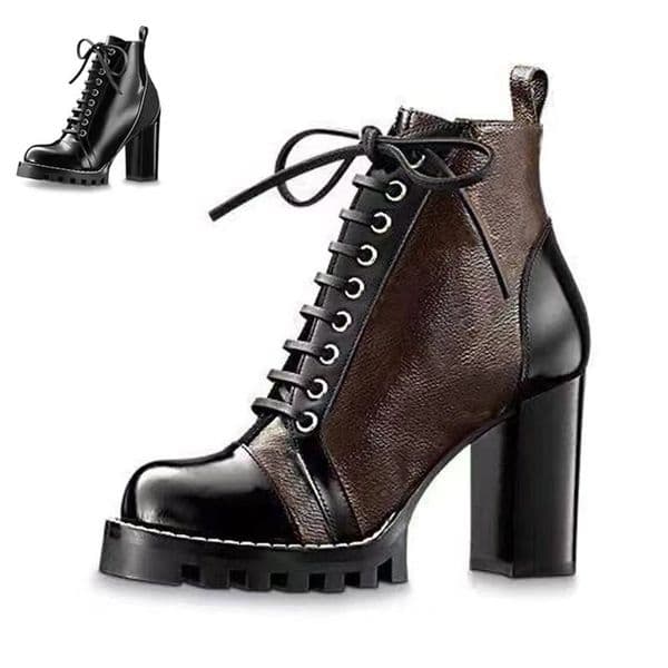 High heeled boots Autumn winter Coarse heel women shoes Desert Boot real leather zipper letter Lace up Fashion lady Thick heeled Heels Large size 35-42 With box US11=42
