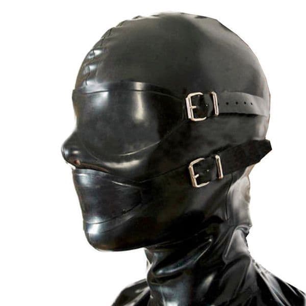 Party Masks Latex Mask Sexy Rubber Hood with Eyes Cover Detachable Mouth Plug Fetish Mask Latex Handmake Costume 230812