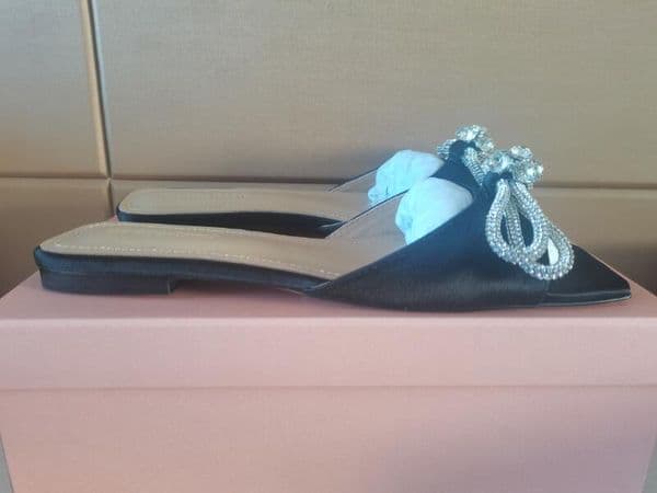 5A 5518180 Mach&Mach Double Bow Satin Flat Sandal Slippers Mules Discount Desinger Shoes For Women Size 35-42 Fendave