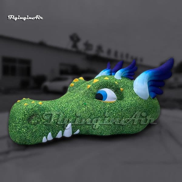 8m Fantastic Lovely Green Giant Inflatable Dragon Head Cartoon Animal Balloon For Building Roof Decoration