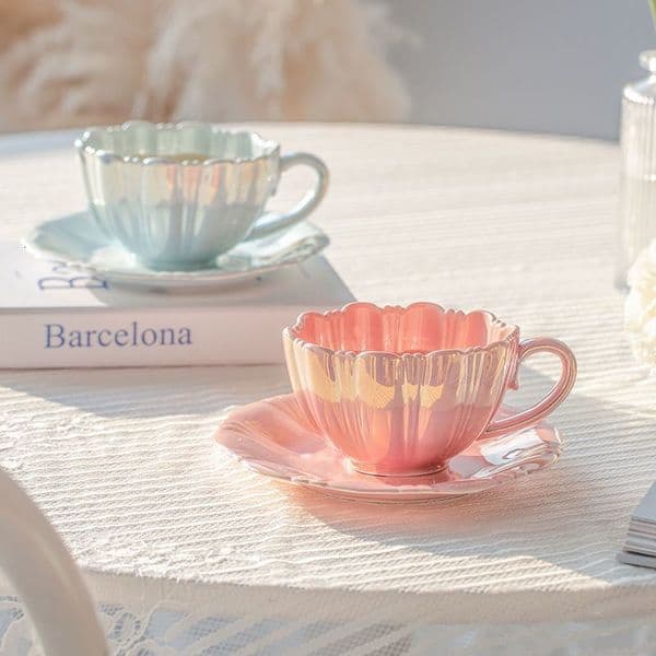 Mugs Petal coffee cup ceramic and saucer set European highend exquisite afternoon tea flower milk 230817