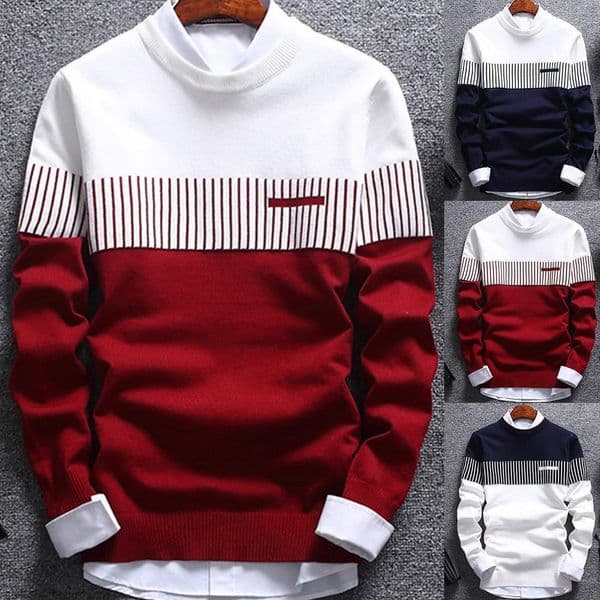 Men's Sweaters Fashion Men striped Sweater pullover Color Block Patchwork O Neck Long Sleeve Knitted Sweater Top Blouse For Warm Men's Clothing 230821
