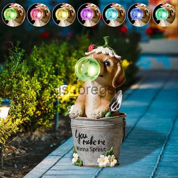 Other Home Decor Outdoor Solar Lights Creative Cute Dog Statue Garden Resin Crafts Decoration Courtyard Light x0821