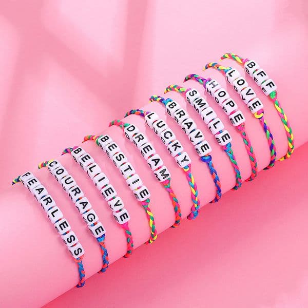 New Popular Letter Words Charm Bracelet Colorful Woven Bracelets Jewelry for Kids