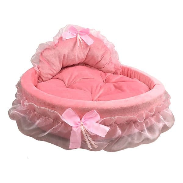 kennels pens Hanpanda Fantasy Bow Lace Pet Bed For Dog Romantic 3D Detachable Oval Princess Pet Bed Dog Soft Sofa Nest Pet Wedding Furniture 230821