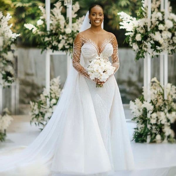 2023 Arabic Aso Ebi White Mermaid Wedding Dress Beaded Sequined Lace Sexy Stunning Bridal Gowns Dresses ZJ505
