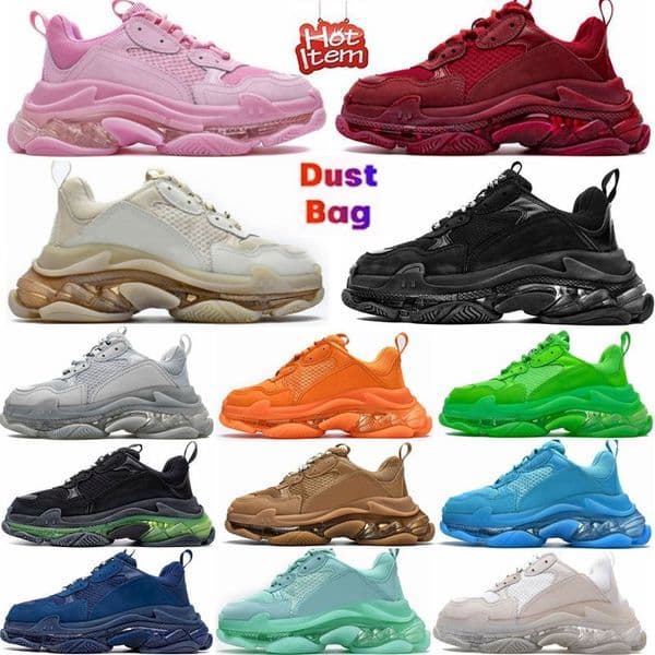 2023 Triple s 3.0 Men Women Designer Casual Shoes Platform Sneakers Clear Sole Black White Grey Red Pink Blue Royal Neon Green Mens Trainers Tennis