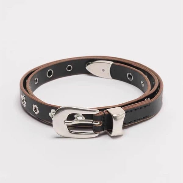 French Ins Fashionable Plum Blossom Hole Belt Top Layer Cowhide Minimalist Men and Women's Charm Jeans Accessories