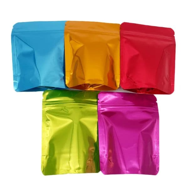 wholesale 3.5 g empty metallic gloss mylar bags stand up smell proof zipper edible plastic packaging bag 23 LL