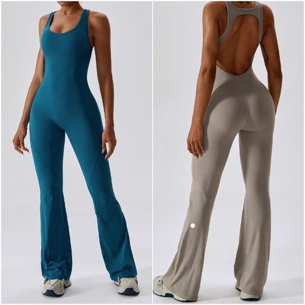 One Piece Womens Jumpsuits Yoga Outfits Sleeveless Close-fitting Dance Jumpsuit Long Fast Dry Breathable Bell-bottoms Pants
